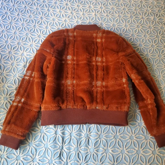 Anthropologie Plaid Teddy Bomber Jacket